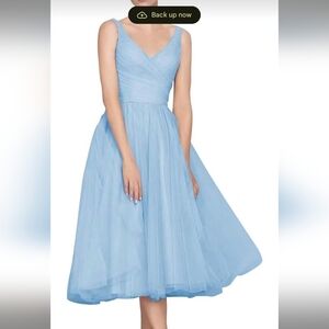 Light Blue V-Neck Wedding  Bridesmaid Dress